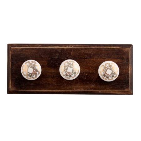 Golden Flower Flat Ceramic Wooden Hooks